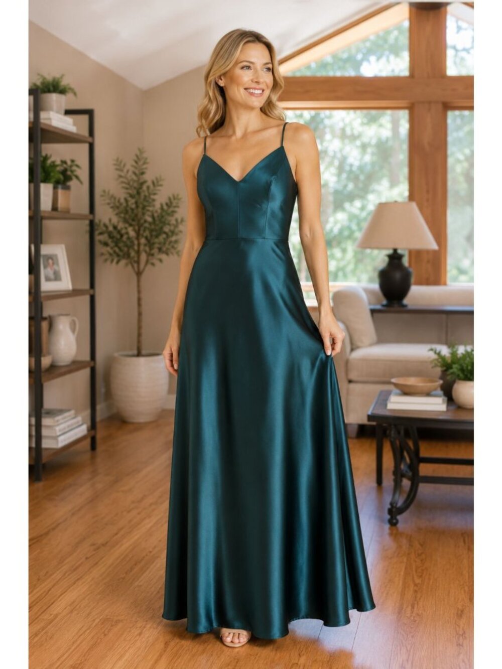 NWT Jenny Yoo Dina Emerald Green Satin Gown Dress Size 8
